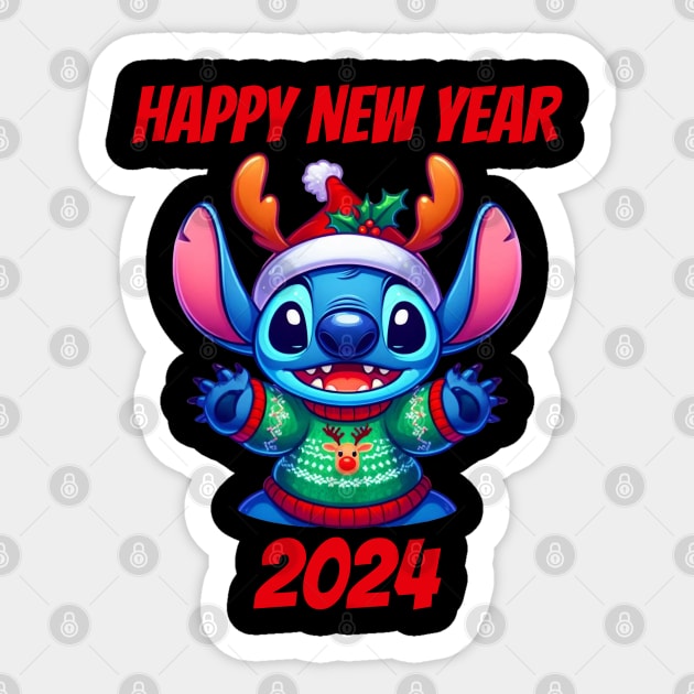 Happy New Year Stitch Sticker by BukovskyART